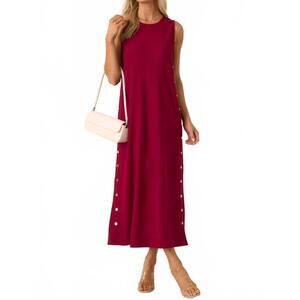 NEW ENTRO ribbed knit maxi dress with faux buttons in cherry